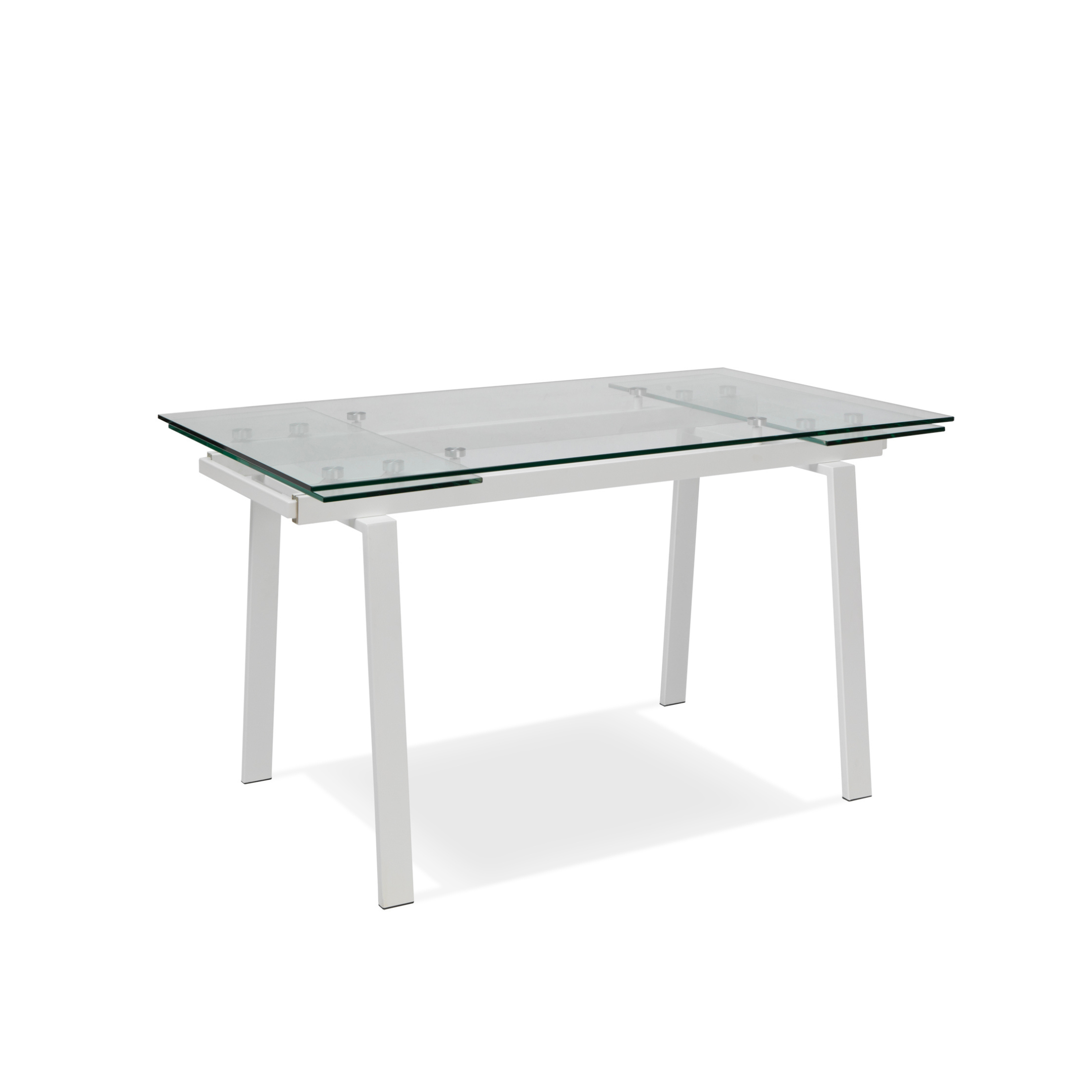 Extendable tempered glass table "Nathan" with metal legs, 140/200x80 cm, 76 cm high.
