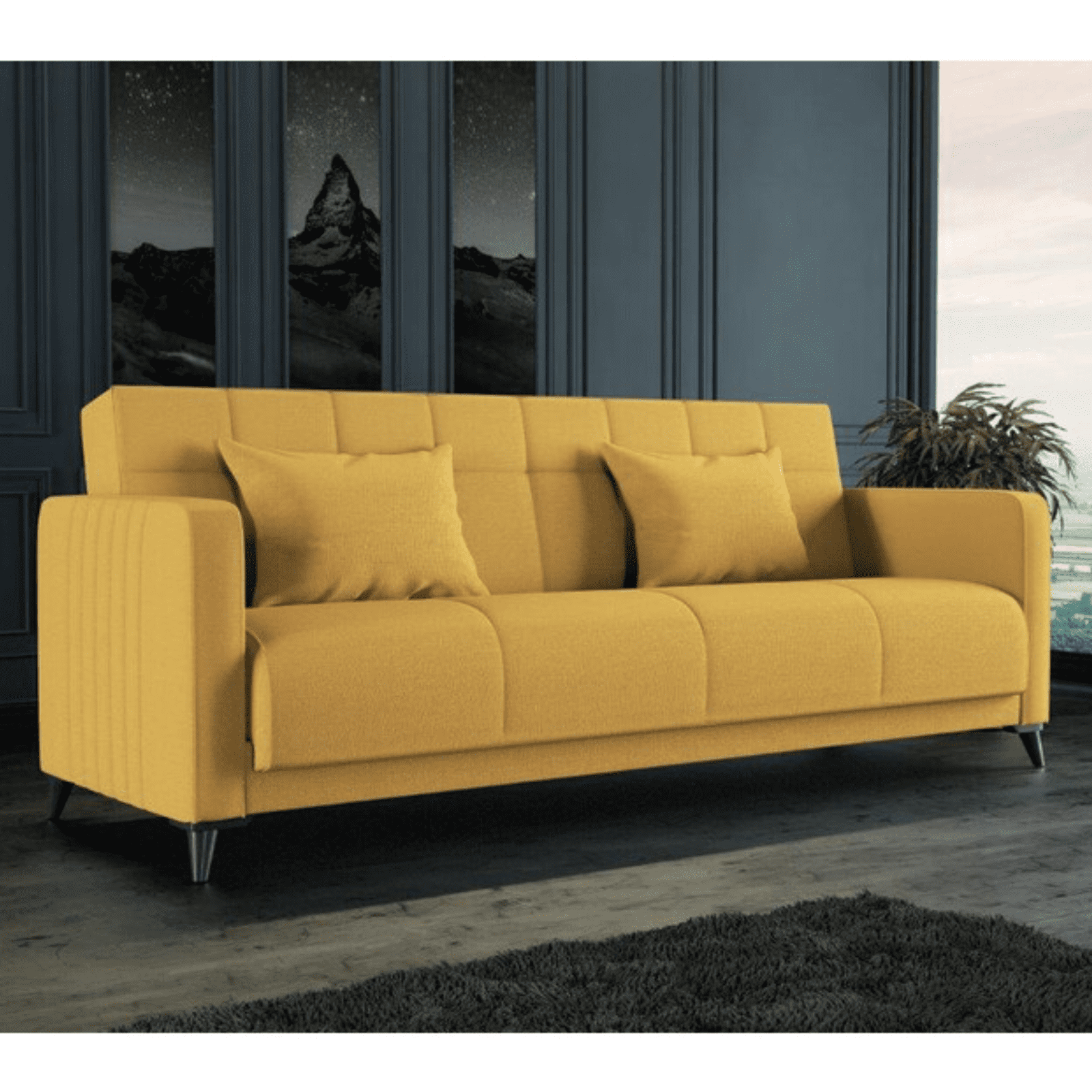 Divano letto 3 posti in tessuto Iris color Mostarda cm190x64x h90